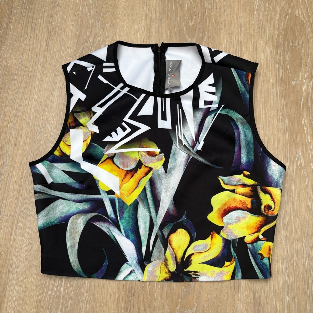 Clover Canyon Floral Rhythm Scuba Neoprene Crop Top size L